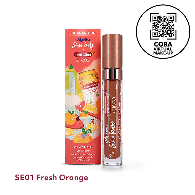 Marina Glow Ready Velvet Matte Lip Cream Limited Edition SE01 Fresh Orang 5ml | Gogobli