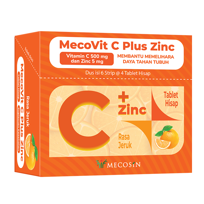 MecoVit-C Plus Zinc Rasa Jeruk Dus (6 Strip @ 4 Tablet Hisap) | Gogobli