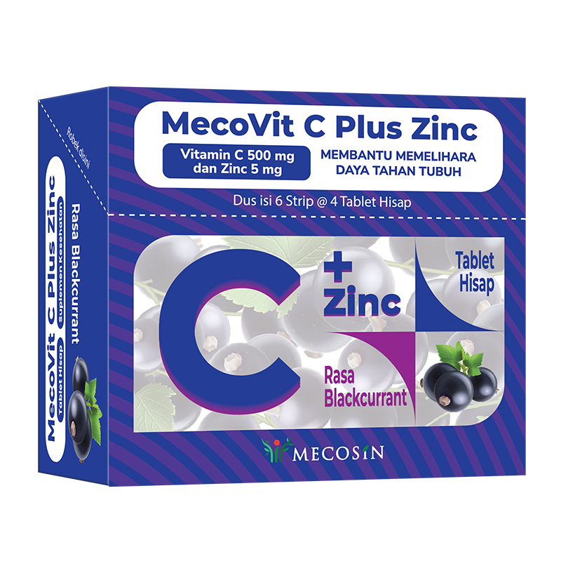 MecoVit-C Plus Zinc Rasa Blackcurrant Dus (6 Strip @ 4 Tablet Hisap) | Gogobli