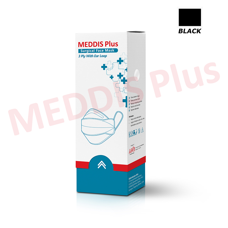 Meddis Plus Surgical Face Mask 3 Ply With Ear Loop Black | Gogobli