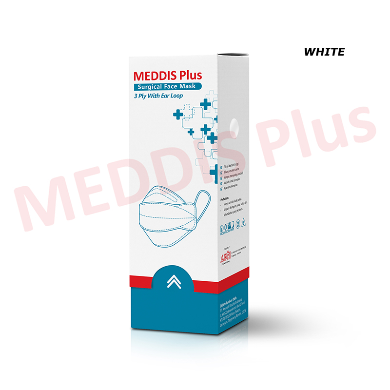 Meddis Plus Surgical Face Mask 3 Ply With Ear Loop White | Gogobli