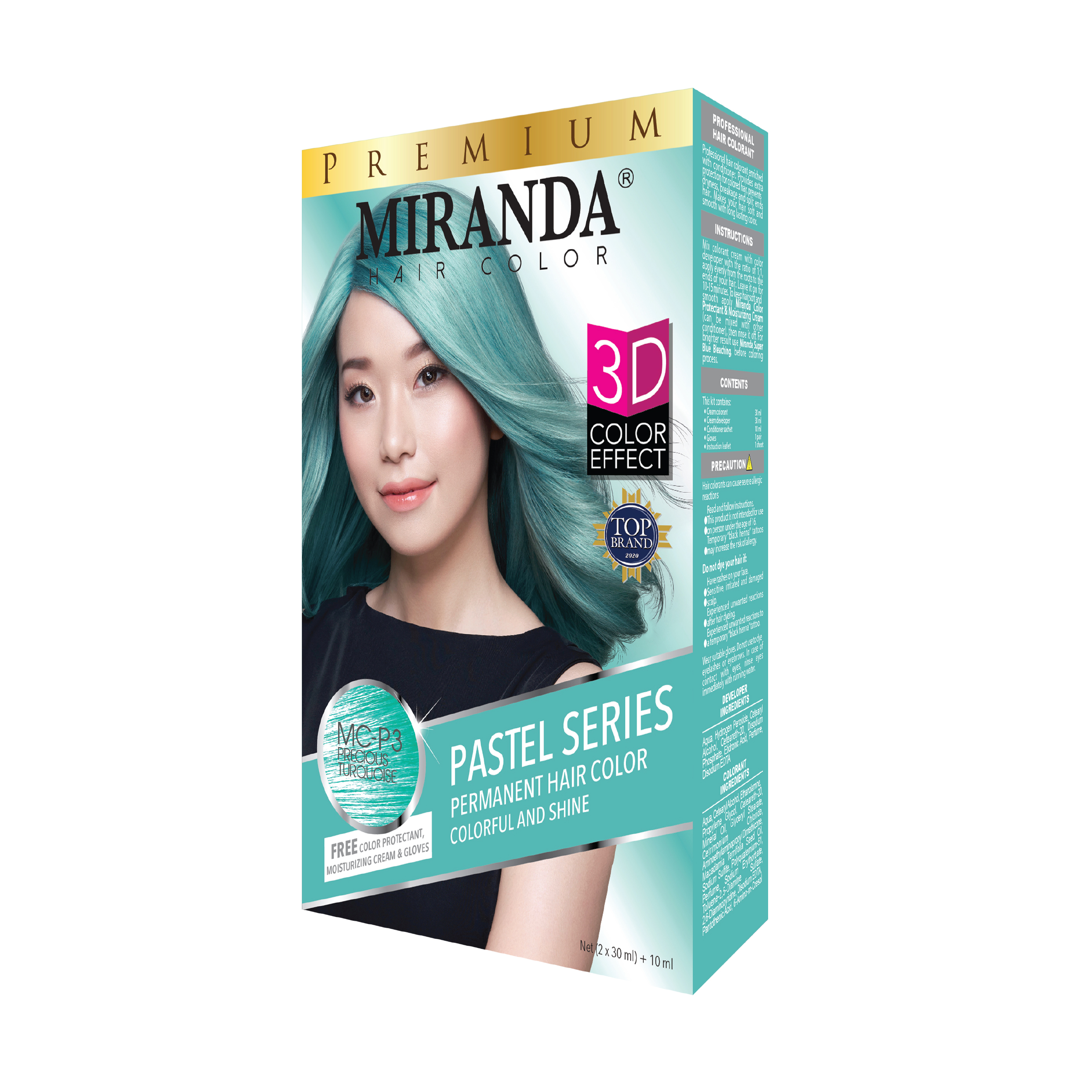 Miranda Hair Color Pastel Series (MC-P3) Precious Turquoise 30ml (ED: Mar 24) | Gogobli