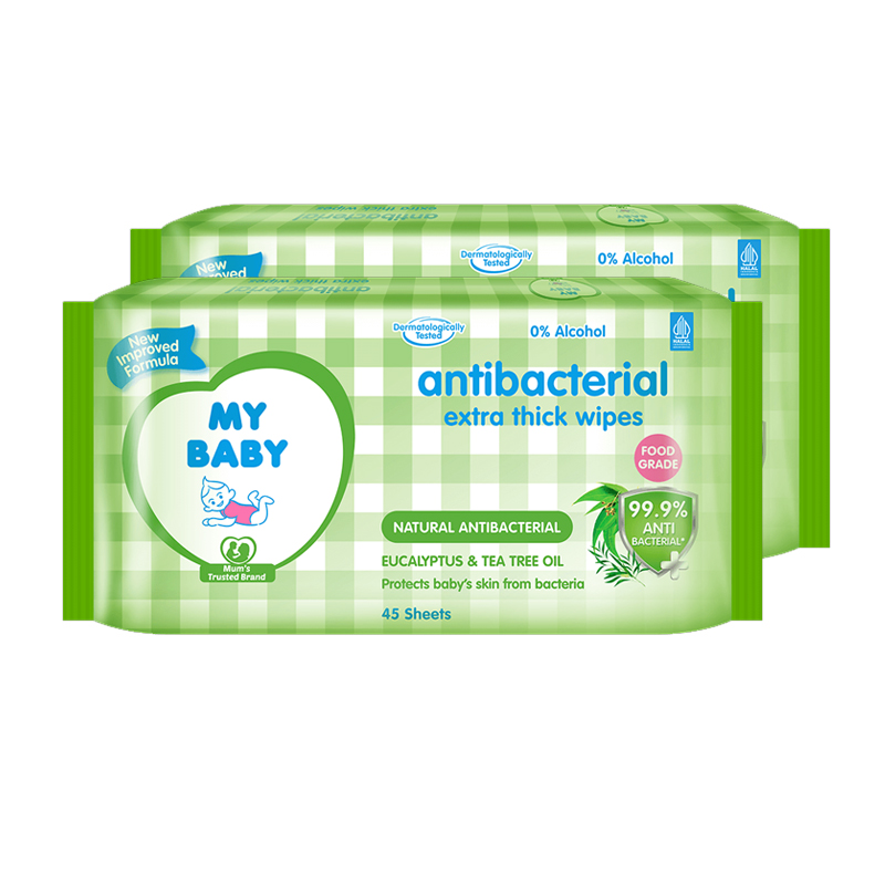 My Baby Extra Thick Wipes Antibacterial 45s (GRATIS 1pc My Baby Extra Thick Wipes Antibacterial 45s) | Gogobli