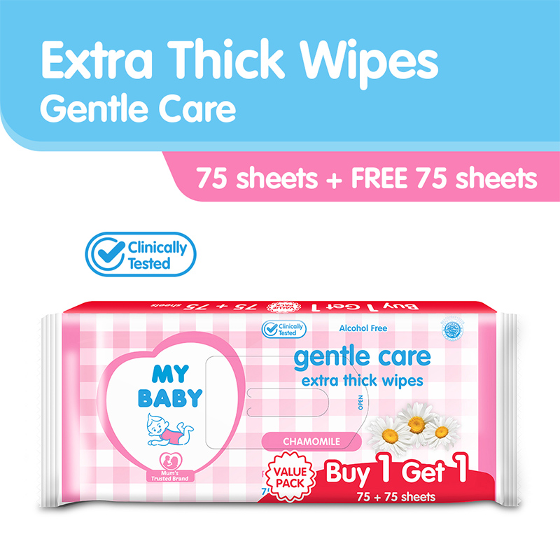 My Baby Extra Thick Wipes Gentle Care 75s (GRATIS 1pc My Baby Extra Thick Wipes Gentle Care 75s) (ED: Apr 23) | Gogobli