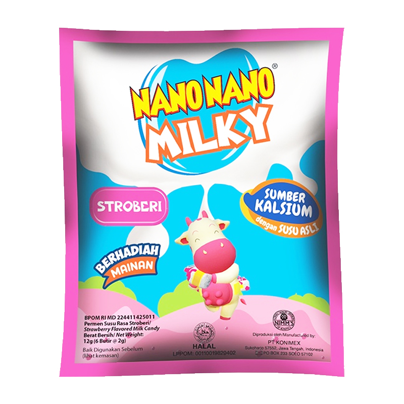 Nano-Nano Milky Stroberi 12gr (6 Butir @2gr) | Gogobli