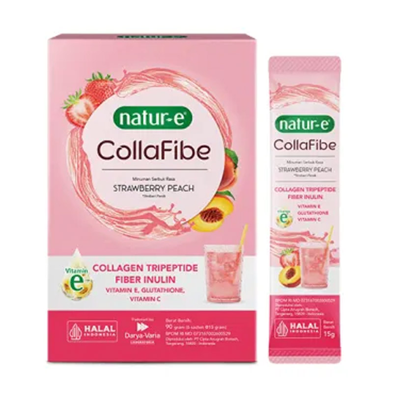 Natur-E CollaFibe Collagen Drink With Vitamin E & Fiber Strawberry Peach Box (5 Sachet @15gr) | Gogobli