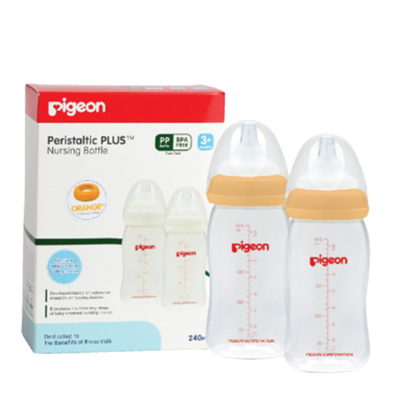 Pigeon Botol Susu PP Wide Neck Orange 240ml - 2pcs | Gogobli