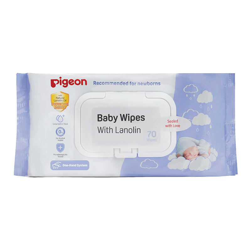 Pigeon Baby Wipes Moisturizing Cloths With Lanolin 70s | Gogobli