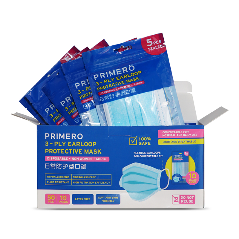 Primero 3 Ply Earloop Protective Mask Box (10 Sachet @5s) | Gogobli