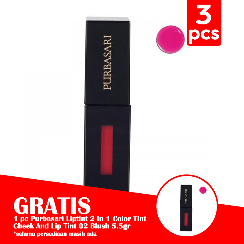 Purbasari Liptint 2 In 1 Color Tint Cheek And Lip Tint 02 Blush 5.5gr (PAKET ISI 3pcs BONUS 1pc) | Gogobli