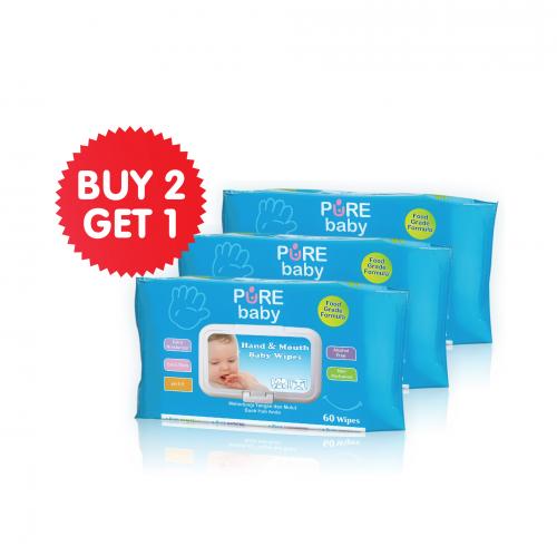 Pure Baby Hand And Mouth Baby Wipes Aloevera 60s Buy 2 Get 1 Free (ED: Des 25) | Gogobli
