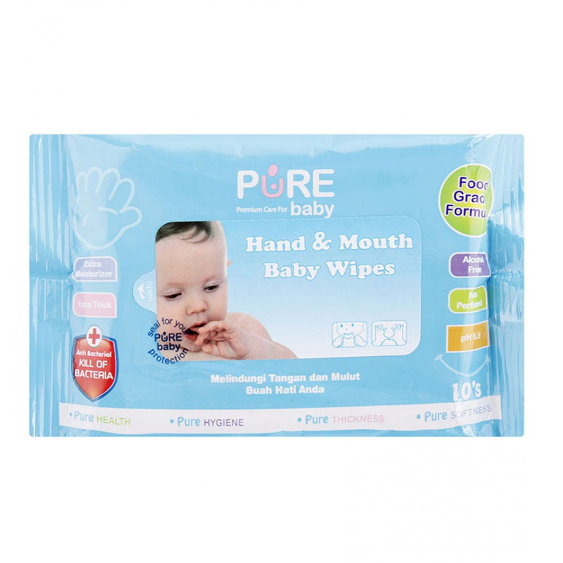 Pure Baby Hand And Mouth Baby Wipes Aloevera 10s (ED: Agust 25) | Gogobli