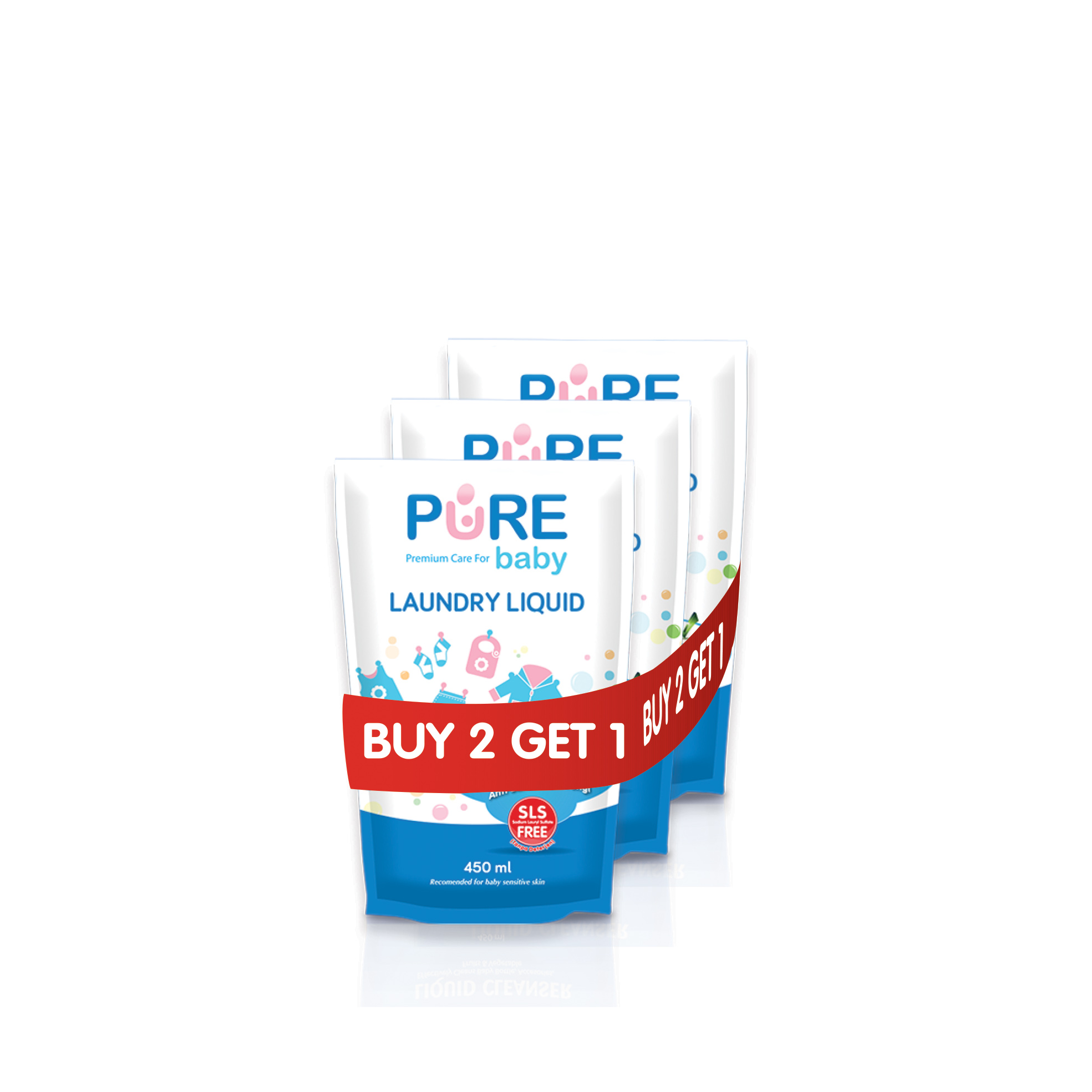 Pure Baby Laundry Liquid Refill 450ml Buy 2 Get 1 Free | Gogobli