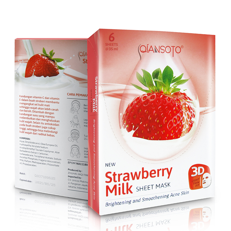 Jual Qiansoto Sheet Mask Strawberry Milk Brightening And Smoothening Acne Skin 1 Box 6 Sachet Gogobli