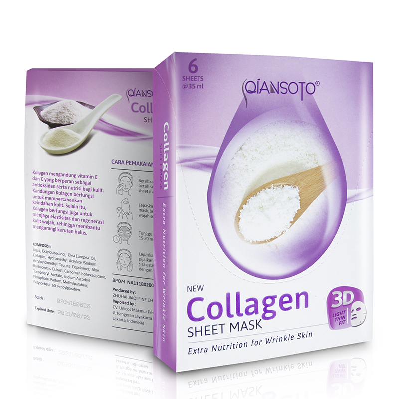 Qiansoto Sheet Mask Collagen Extra Nutrition For Wrinkle Skin (1 Box @6 Sachet) | Gogobli