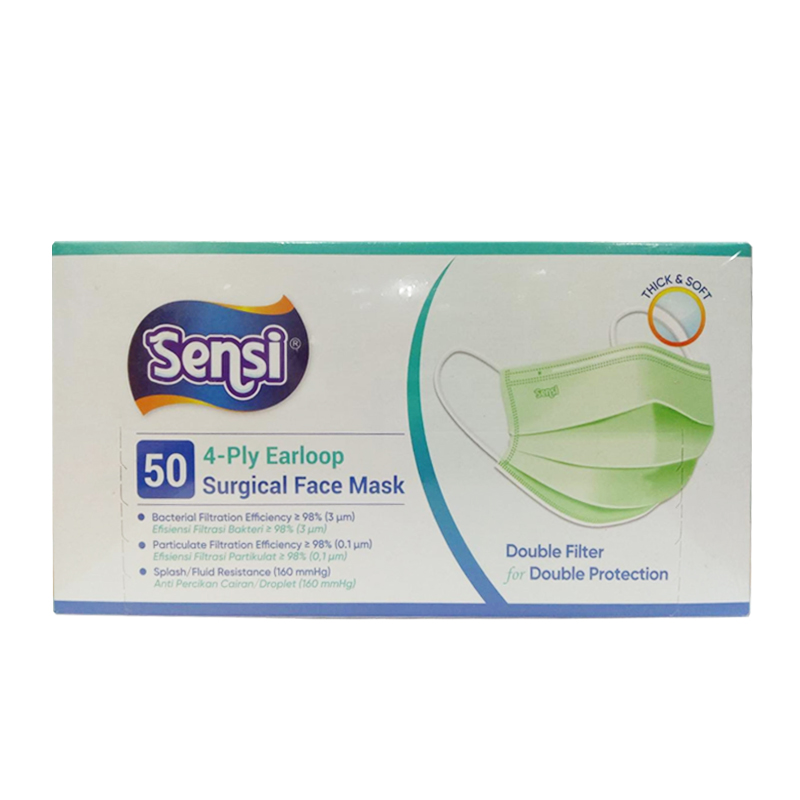 Sensi 3ply Earloop Surgical Face Mask Green 50s | Gogobli