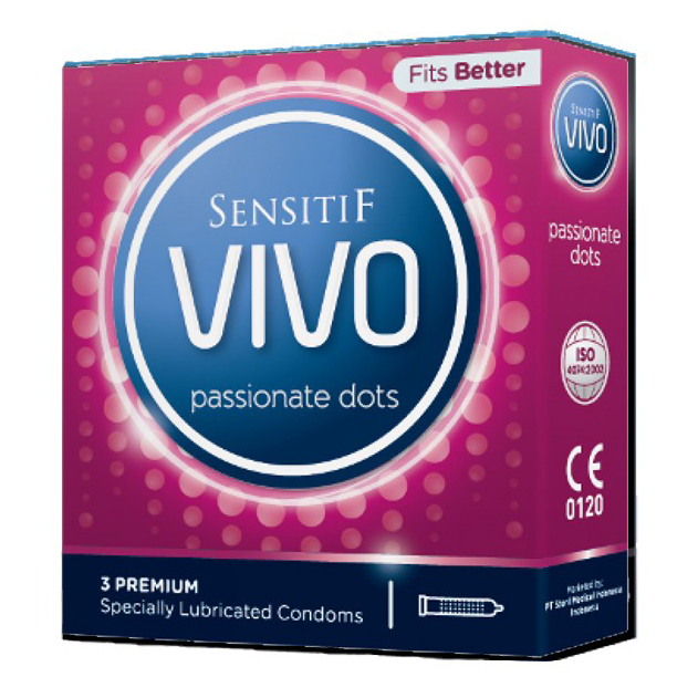 Sensitif Vivo Passionate Dots 3pcs | Kondom Vivo | gogobli