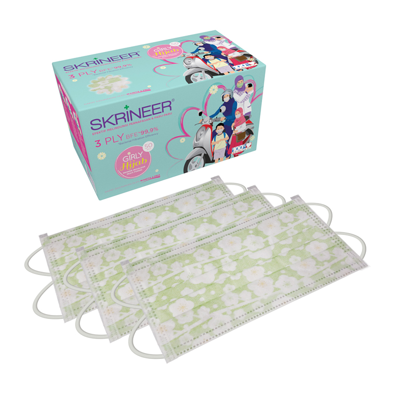 Skrineer Girly Hijab Mask Earloop Motif Sakura 3Ply 50s  | Gogobli