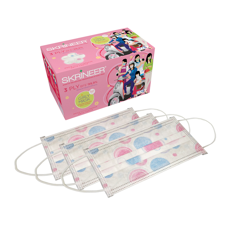 Skrineer Girly Mask Earloop Motif Dotty Pink 3Ply 50s | Gogobli