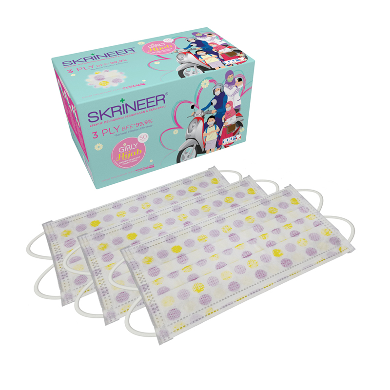 Skrineer Girly Hijab Mask Earloop Motif Polkadot 3Ply 50s | Gogobli