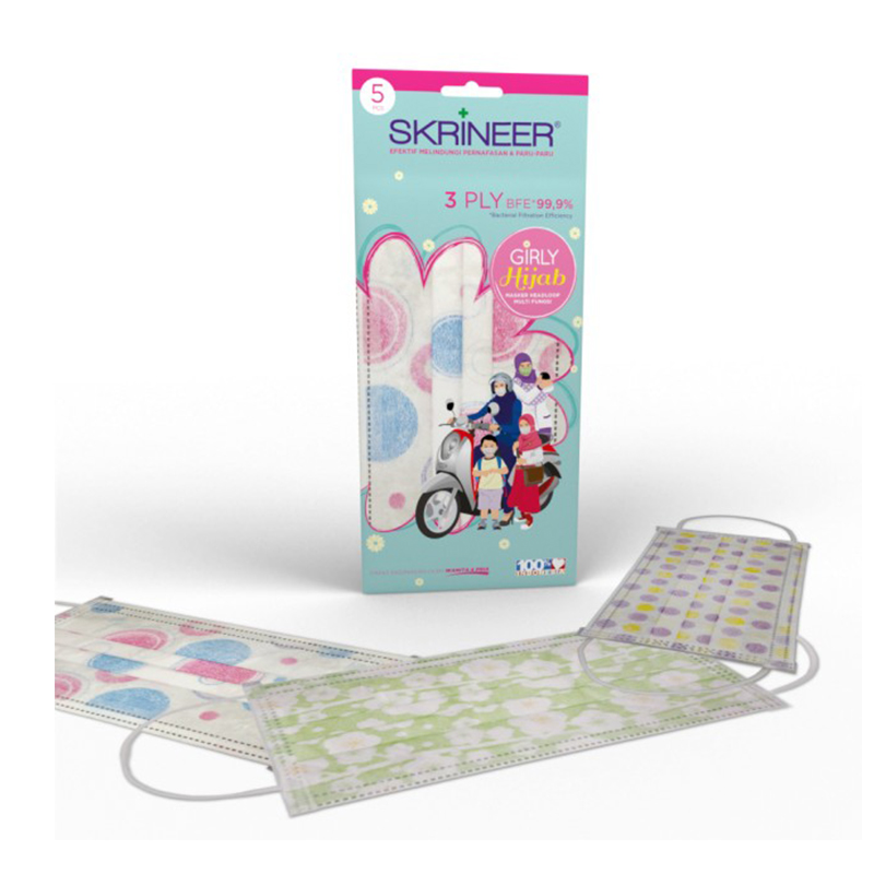 Skrineer Girly Hijab Mask Earloop Motif 3Ply 5s | Gogobli
