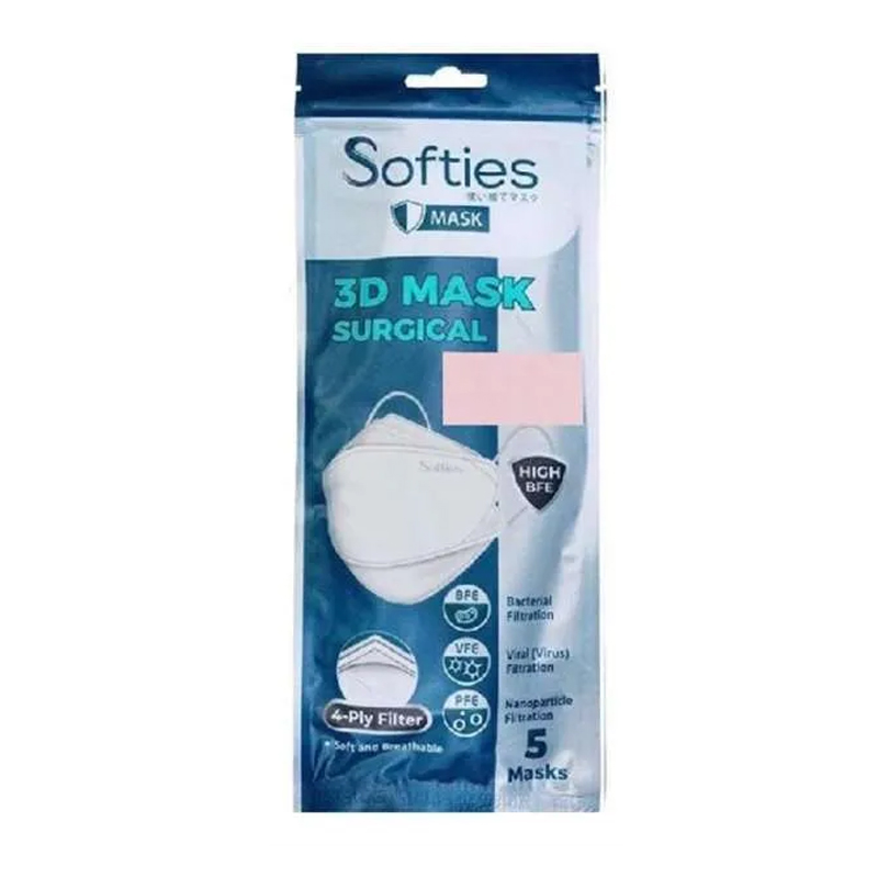 Softies 4 Ply Earloop 3D Surgical Mask Pink 5s | Gogobli