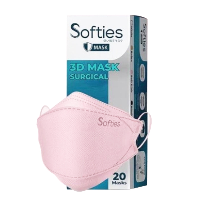 Softies 4 Ply Earloop 3D Surgical Mask Soft Pink 20s | Gogobli