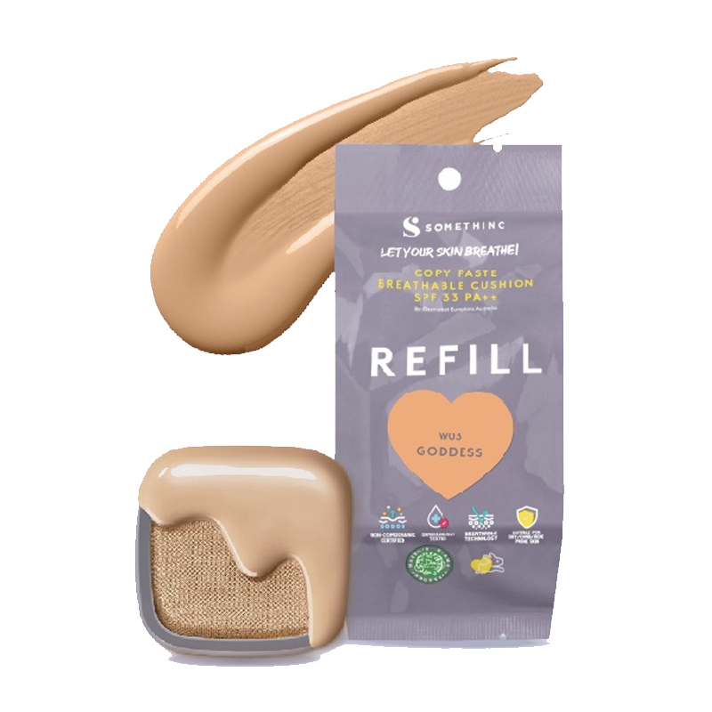 Somethinc Hooman Breathable UV Cushion Cover SPF 35 Pa++++ Refill W03 Goddess 15gr | Gogobli