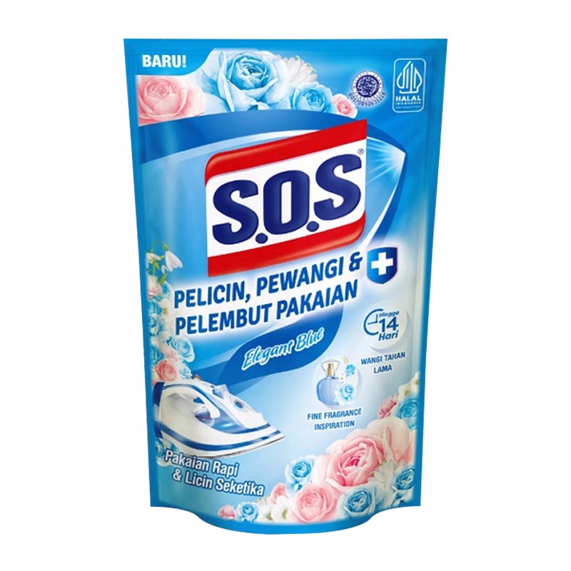 SOS Pelicin Pewangi & Pelembut Pakaian Elegant Blue Refill 300ml | Gogobli