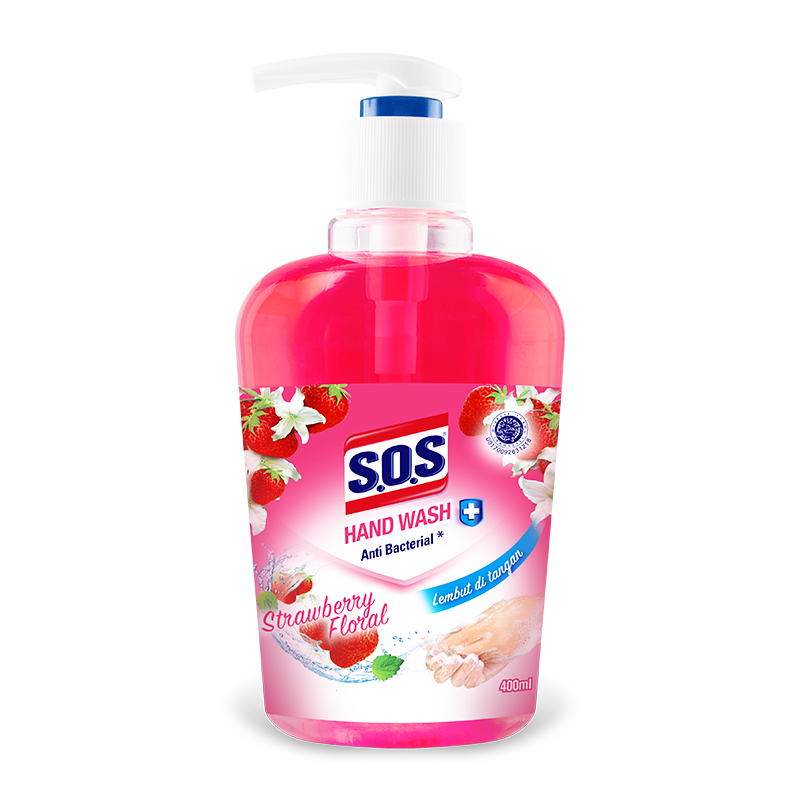SOS Hand Wash Anti Bacterial Strawberry Floral Bottle Pump 400ml | Gogobli