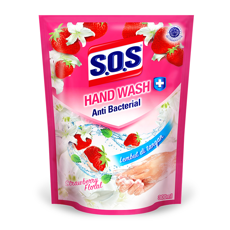 SOS Hand Wash Anti Bacterial Strawberry Floral Refill 300ml | Gogobli