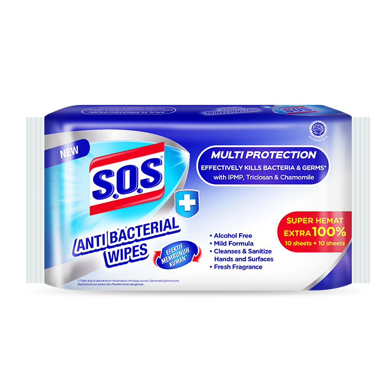 SOS Anti Bacterial Wipes 10 Sheets+10 Sheets | Gogobli