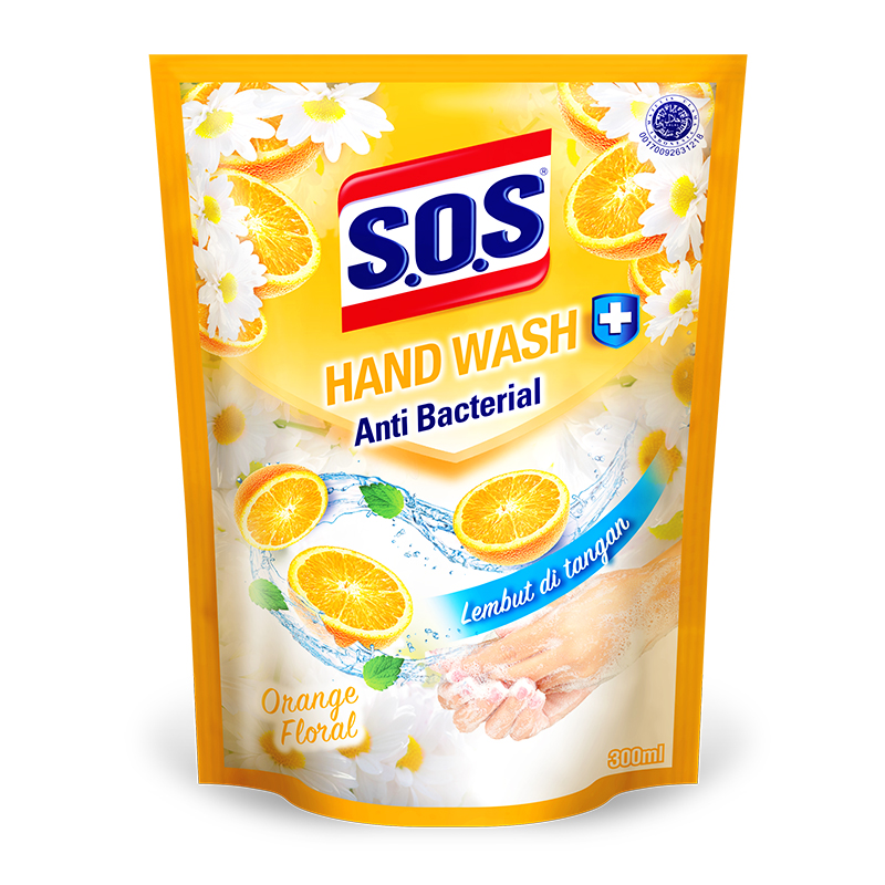 SOS Hand Wash Anti Bacterial Orange Floral Refill 300ml | Gogobli