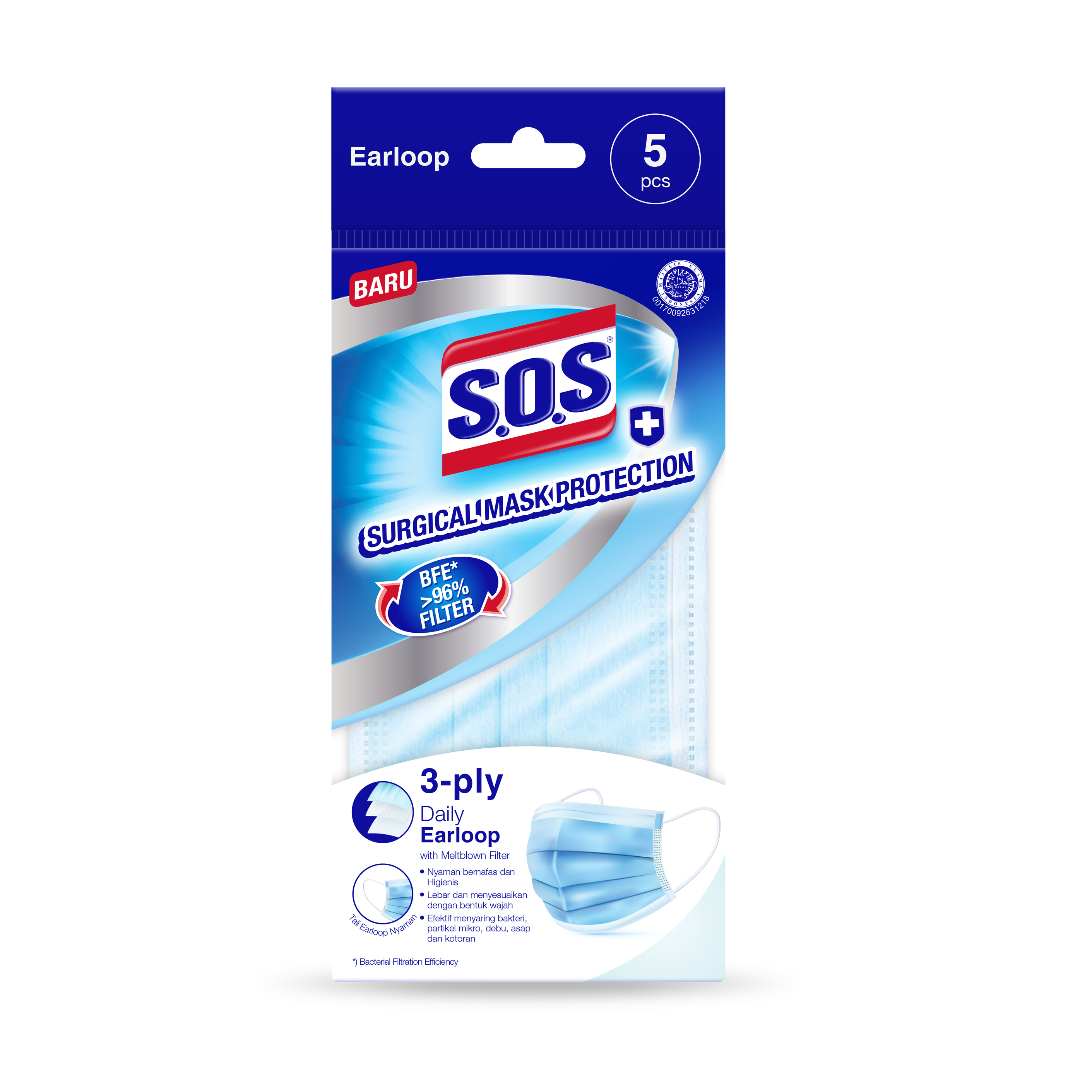 SOS Surgical Protection Mask 3 Ply Daily Earloop 5s  | Gogobli