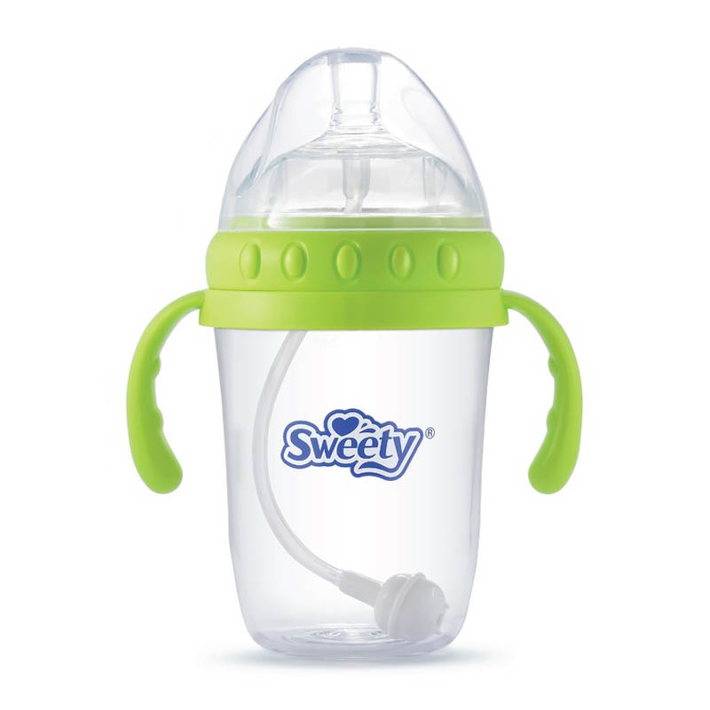 Sweety Baby Bottle Extra Wide Neck With Handle Green 260ml | Gogobli