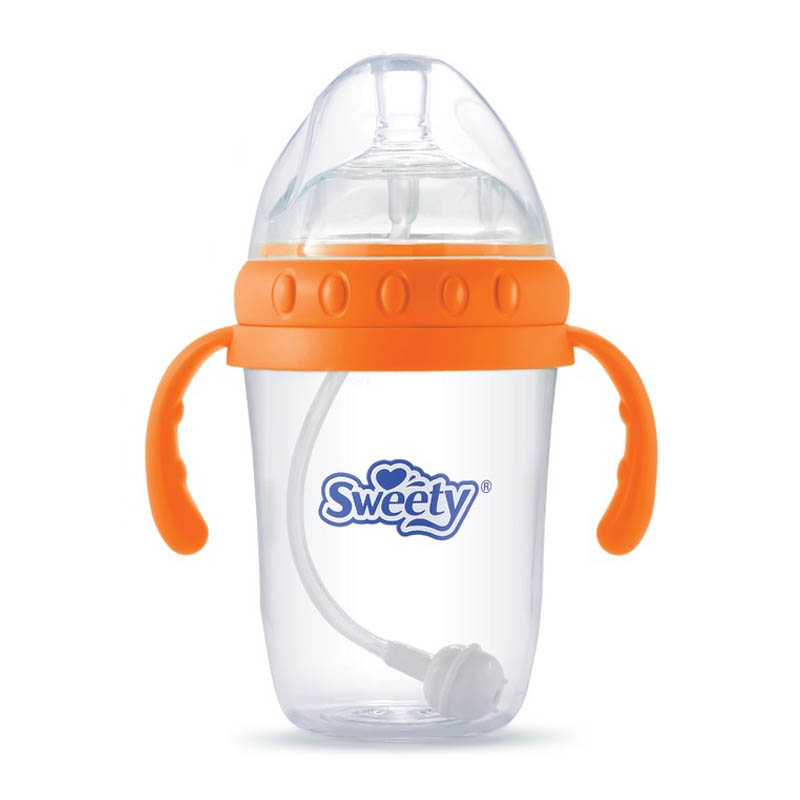 Sweety Baby Bottle Extra Wide Neck With Handle Orange 260ml | Gogobli