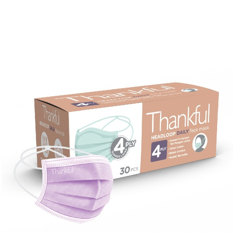 Thankful 4-Ply Headloop Daily Face Mask Ungu 30s | Gogobli