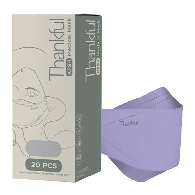 Thankful 4-Ply Earloop KF94 Medical Mask Purple 20s | Gogobli