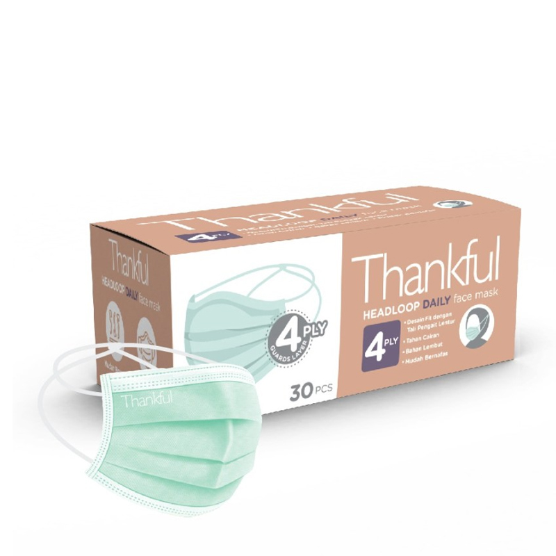 Thankful 4-Ply Headloop Daily Face Mask Green 30s | Gogobli