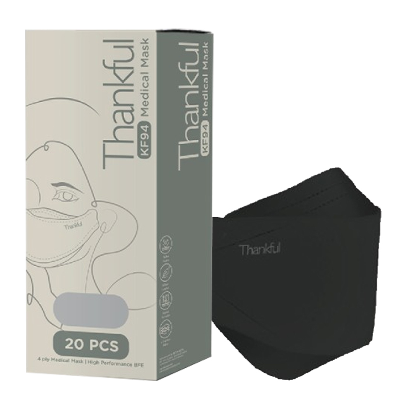 Thankful 4-Ply Earloop KF94 Medical Mask Black 20s | Gogobli