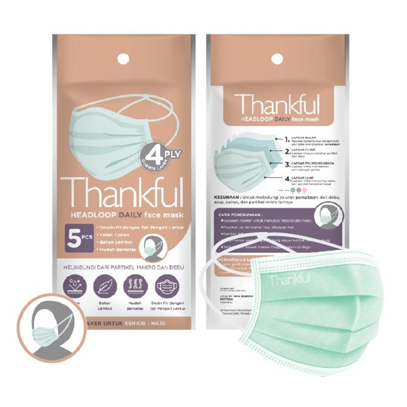 Thankful 4-Ply Headloop Daily Face Mask Green 5s | Gogobli