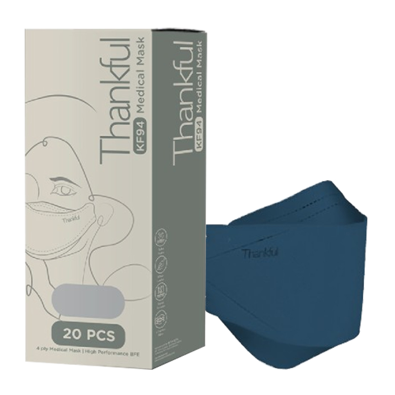 Thankful 4-Ply Earloop KF94 Medical Mask Navy Blue 20s | Gogobli