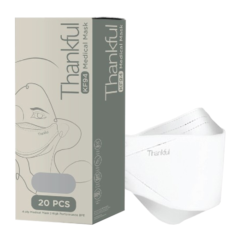 Thankful 4-Ply Earloop KF94 Medical Mask White 20s | Gogobli