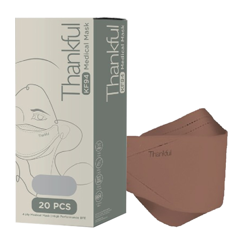 Thankful 4-Ply Earloop KF94 Medical Mask Coffee 20s | Gogobli