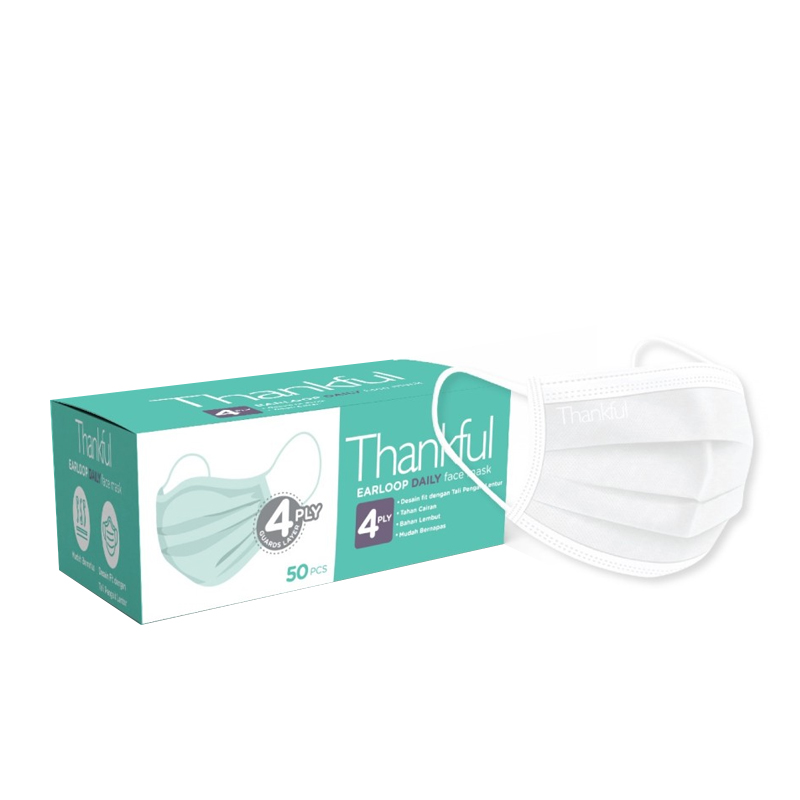 Thankful 4-Ply Earloop Daily Face Mask White 50s | Gogobli