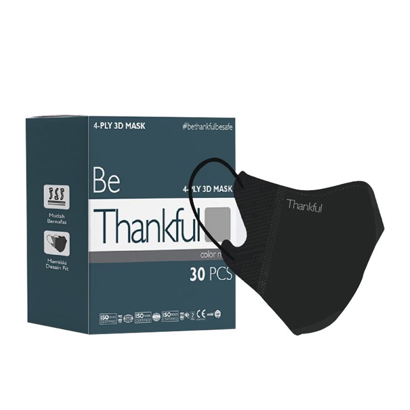 Thankful 4-Ply Earloop 3D Mask Hitam 30s | Gogobli