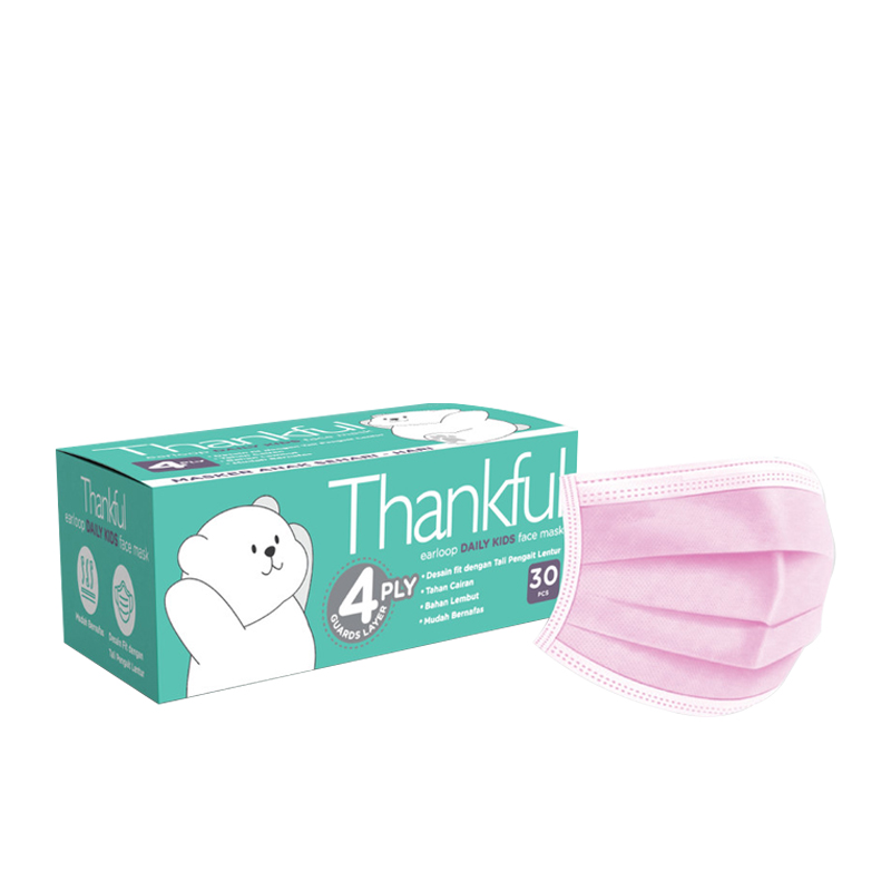 Thankful Kids 4-Ply Earloop Daily Face Mask Pink 30s | Gogobli