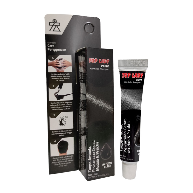 Top Lady Paste Hair Color Shampoo Natural Black Tube 10gr | Gogobli