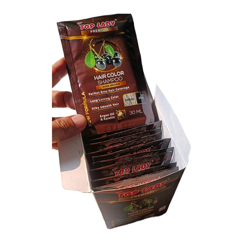 Top Lady Premium Hair Color Shampoo Dark Brown Pack (12 Sachet @ 30ml) | Gogobli