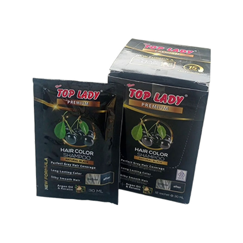Top Lady Premium Hair Color Shampoo Black Pack (12 Sachet @ 30ml) | Gogobli